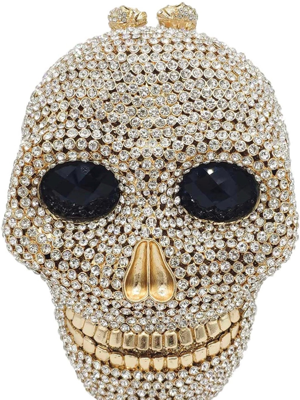 & Other Stories Gold Crystal Skull Minaudière with Black Gem Eyes